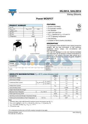 SIHLD014-E3 datasheet - Power MOSFET