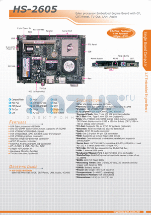 HS-2605 datasheet - Eden processor Embedded Engine Board with CF, CRT/Panel, TV-Out, LAN, Audio