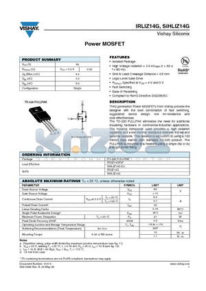 SIHLIZ14G datasheet - Power MOSFET