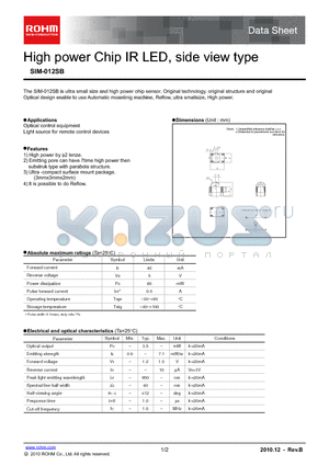 SIM-012SB datasheet - High power Chip IR LED, side view type