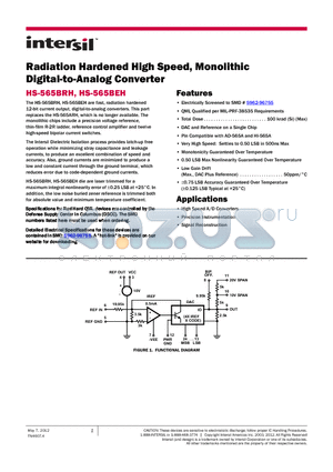 HS-565BEH datasheet - Radiation Hardened High Speed, Monolithic Digital-to-Analog Converter