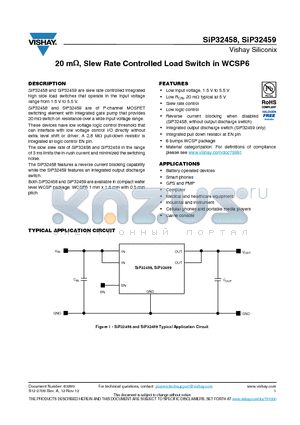 SIP32459 datasheet - 20 mohm, Slew Rate Controlled Load Switch in WCSP6