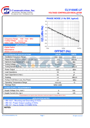 CLV1550E-LF datasheet - VOLTAGE CONTROLLED OSCILLATOR