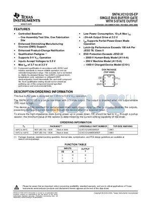 CLVC1G125MDCKREP datasheet - SINGLE BUS BUFFER GATE WITH 3-STATE OUTPUT