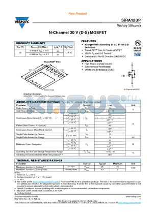 SIRA12DP datasheet - N-Channel 30 V (D-S) MOSFET