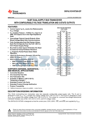 CLVCH16T245MDGVREP datasheet - 16-BIT DUAL-SUPPLY BUS TRANSCEIVER WITH CONFIGURABLE VOLTAGE TRANSLATION AND 3-STATE OUTPUTS