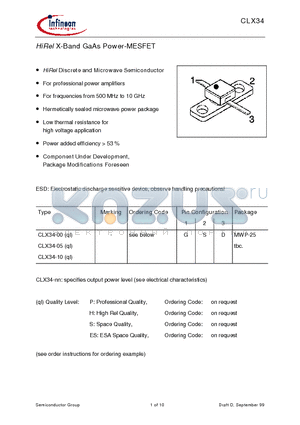 CLX34-10 datasheet - HiRel X-Band GaAs Power-MESFET