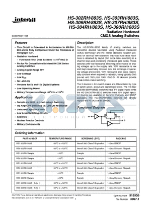 HS1-390RH883S datasheet - Radiation Hardened CMOS Analog Switches