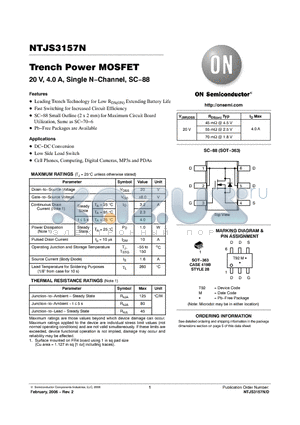 NTJS3157NT1G datasheet - Trench Power MOSFET 20 V, 4.0 A, Single N−Channel, SC−88