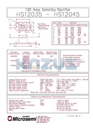 HS12045 datasheet - 120 Amp Schottky rectifier