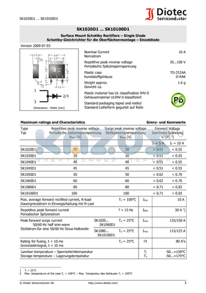 SK1080D1 datasheet - Surface Mount Schottky Rectifiers - Single Diode