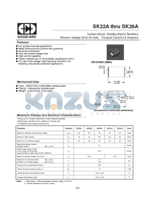 SK23A datasheet - Surface Mount Schottky Barrier Rectifiers Reverse Voltage 20 to 60 Volts Forward Current 2.0 Amperes