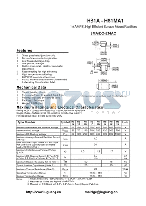 HS1D datasheet - 1.0 AMPS. High Efficient Surface Mount Rectifiers