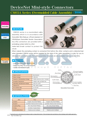 CM03A-P4S-030 datasheet - DeviceNet Mini-style Connectors