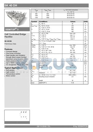 SK40DH12 datasheet - Half Controlled Bridge Rectifier