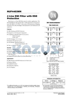 NUF4403MN datasheet - 4 Line EMI Filter with ESD Protection