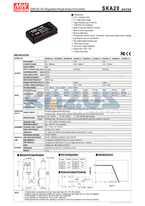 SKA20B-15 datasheet - 20W DC-DC Regulated Single Output Converter