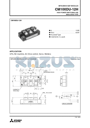 CM100DU-12H_09 datasheet - IGBT MODULES HIGH POWER SWITCHING USE INSULATED TYPE