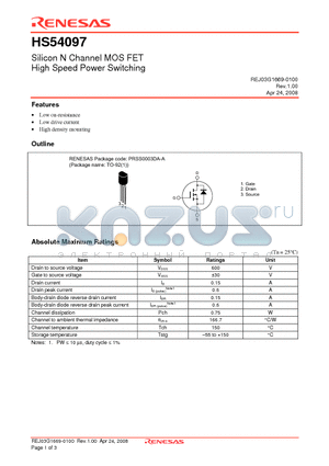 HS54097TZ-E datasheet - Silicon N Channel MOSFET High Speed Power Switching