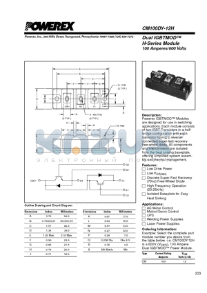 CM100DY-12H datasheet - Dual IGBTMOD 100 Amperes/600 Volts