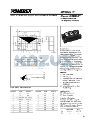 CM100E3U-12H datasheet - Chopper IGBTMOD 100 Amperes/600 Volts