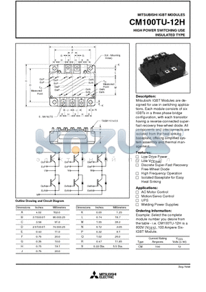 CM100TU-12H datasheet - HIGH POWER SWITCHING USE INSULATED TYPE