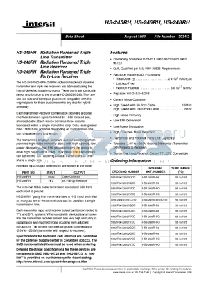 HS9-245RH datasheet - Radiation Hardened Triple Line(party-Line) Transmitter