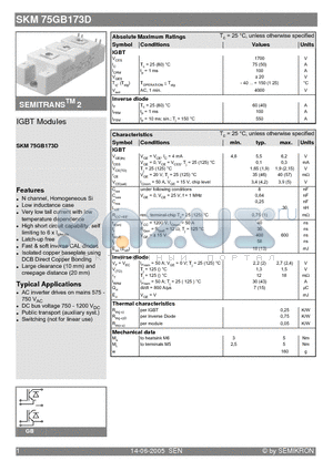 SKM75GB173D datasheet - IGBT Modules
