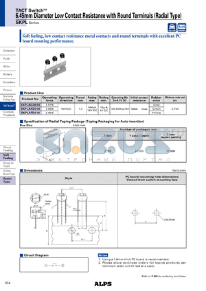 SKPLAKD010 datasheet - 6.45mm Diameter Low Contact Resistance with Round Terminals (Radial Type)