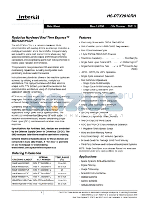 HS9-RTX2010RH-Q datasheet - Radiation Hardened Real Time Express Microcontroller