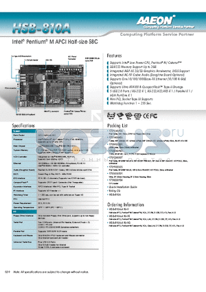 HSB-810A-A10-VE datasheet - Intel Pentium M APCI Half-size SBC
