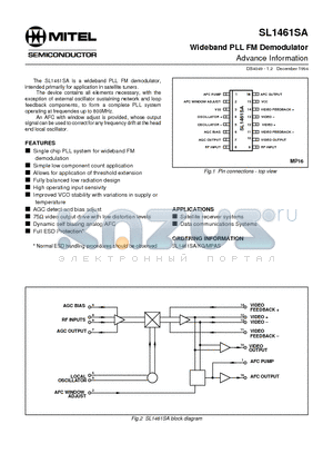 SL1461SA datasheet - Wideband PLL FM Demodulator