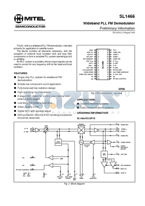 SL1466 datasheet - Wideband PLL FM Demodulator Preliminary Information