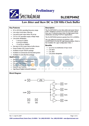 SL23EP04NZZC-1T datasheet - Low Jitter and Skew DC to 220 MHz Clock Buffer
