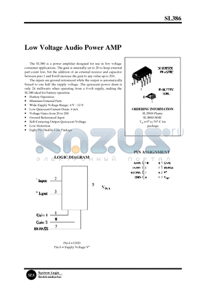 SL386 datasheet - Low Voltage Audio Power AMP