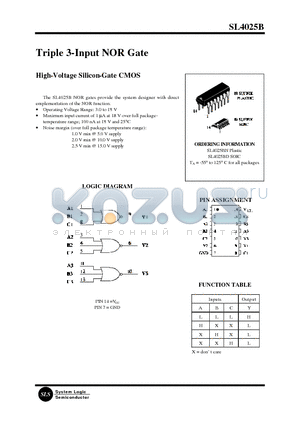 SL4025B datasheet - Triple 3-Input NOR Gate