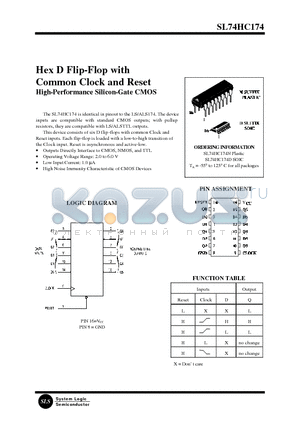 SL74HC174 datasheet - Hex D Flip-Flop with Common Clock and Reset