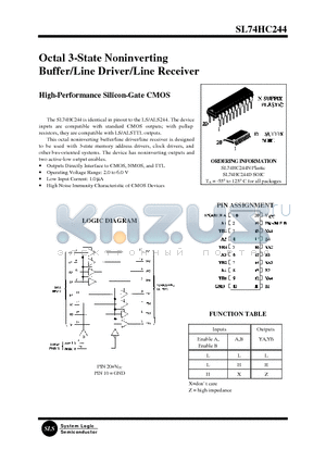 SL74HC244D datasheet - Octal 3-State Noninverting Buffer/Line Driver/Line Receiver