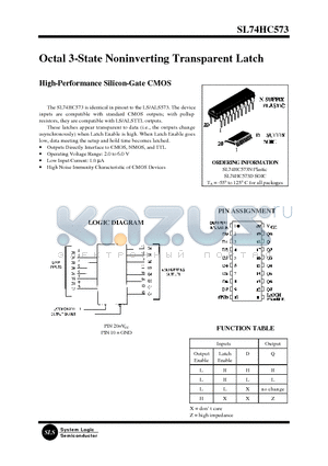 SL74HC573N datasheet - Octal 3-State Noninverting Transparent Latch(High-Performance Silicon-Gate CMOS)