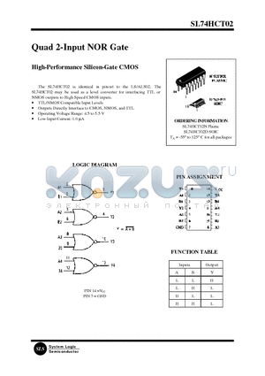 SL74HCT02D datasheet - Quad 2-Input NOR Gate(High-Performance Silicon-Gate CMOS)