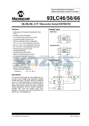 93LC66XT-I/SN datasheet - 1K/2K/4K 2.5V Microwire Serial EEPROM