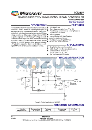 NX2307 datasheet - SINGLE SUPPLY 12V SYNCHRONOUS PWM CONTROLLER