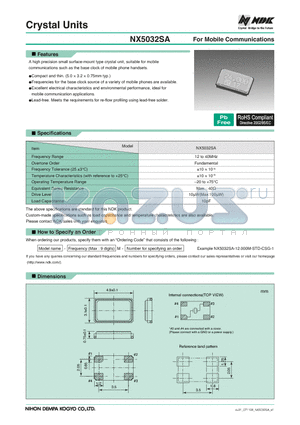 NX5032SA datasheet - Crystal Units For Mobile Communications