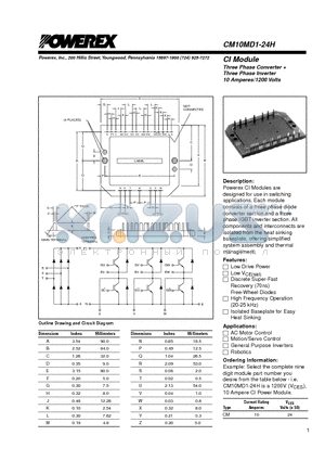 CM10MD1-24H datasheet - CI Module Three Phase Converter  Three Phase Inverter 10 Amperes/1200 Volts