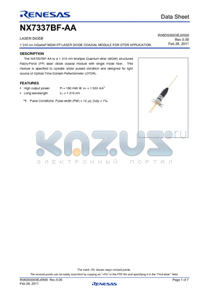 NX7337BF-AA datasheet - LASER DIODE 1 310 nm InGaAsP MQW-FP LASER DIODE COAXIAL MODULE FOR OTDR APPLICATION