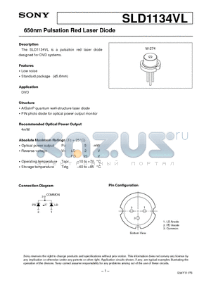 SLD1134VL datasheet - 650nm Pulsation Red Laser Diode