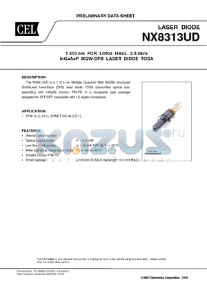 NX8313UD-AZ datasheet - 1 310 nm FOR LONG HAUL 2.5 Gb/s InGaAsP MQW-DFB LASER DIODE TOSA