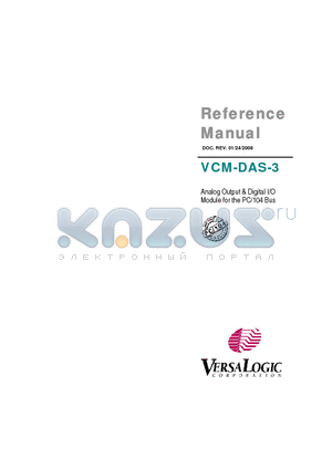 VCM-DAS-3 datasheet - The VCM-DAS-3 is a PC/104-format data acquisition board that provides analog outputs and digital I/O for process control and other applications.