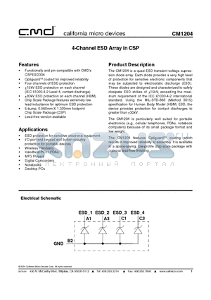CM1204-03CP datasheet - 4-Channel ESD Array in CSP