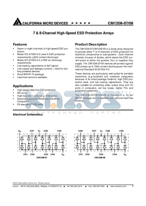 CM1208-08MS datasheet - 7 & 8-Channel High-Speed ESD Protection Arrays